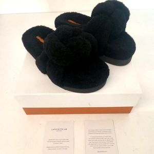 Lafayette 148 New York Blk Wedged Mule Shearling Slide Sandals - EU 40/US10